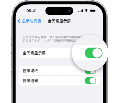 清新苹果15预约维修分享iPhone15如何设置全天候显示屏幕可见 